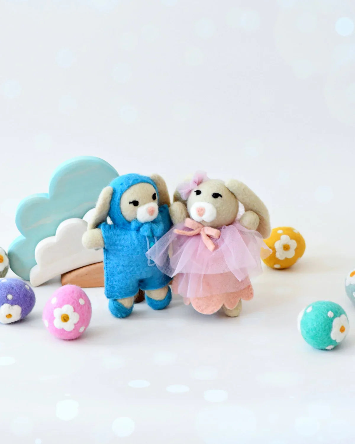 Adorable Felt Rabbit Doll with Blue Overalls