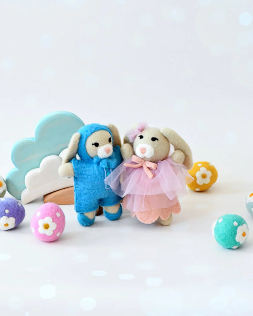 Adorable Felt Rabbit Doll with Blue Overalls