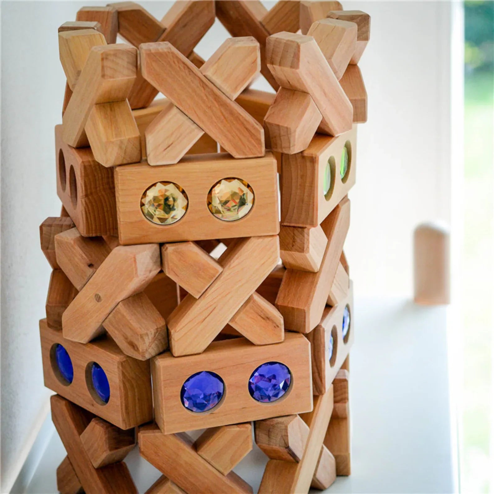 Bauspiel X-Blocks, 48-Piece Set in Wooden Tray