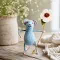 Blue Mouse Holding a Flower