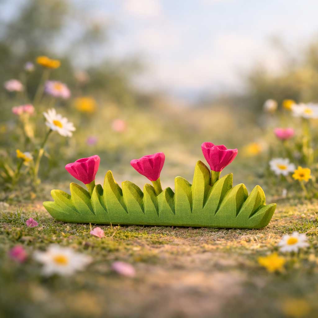 Bumbu Large Wooden Grass with Pink Flowers