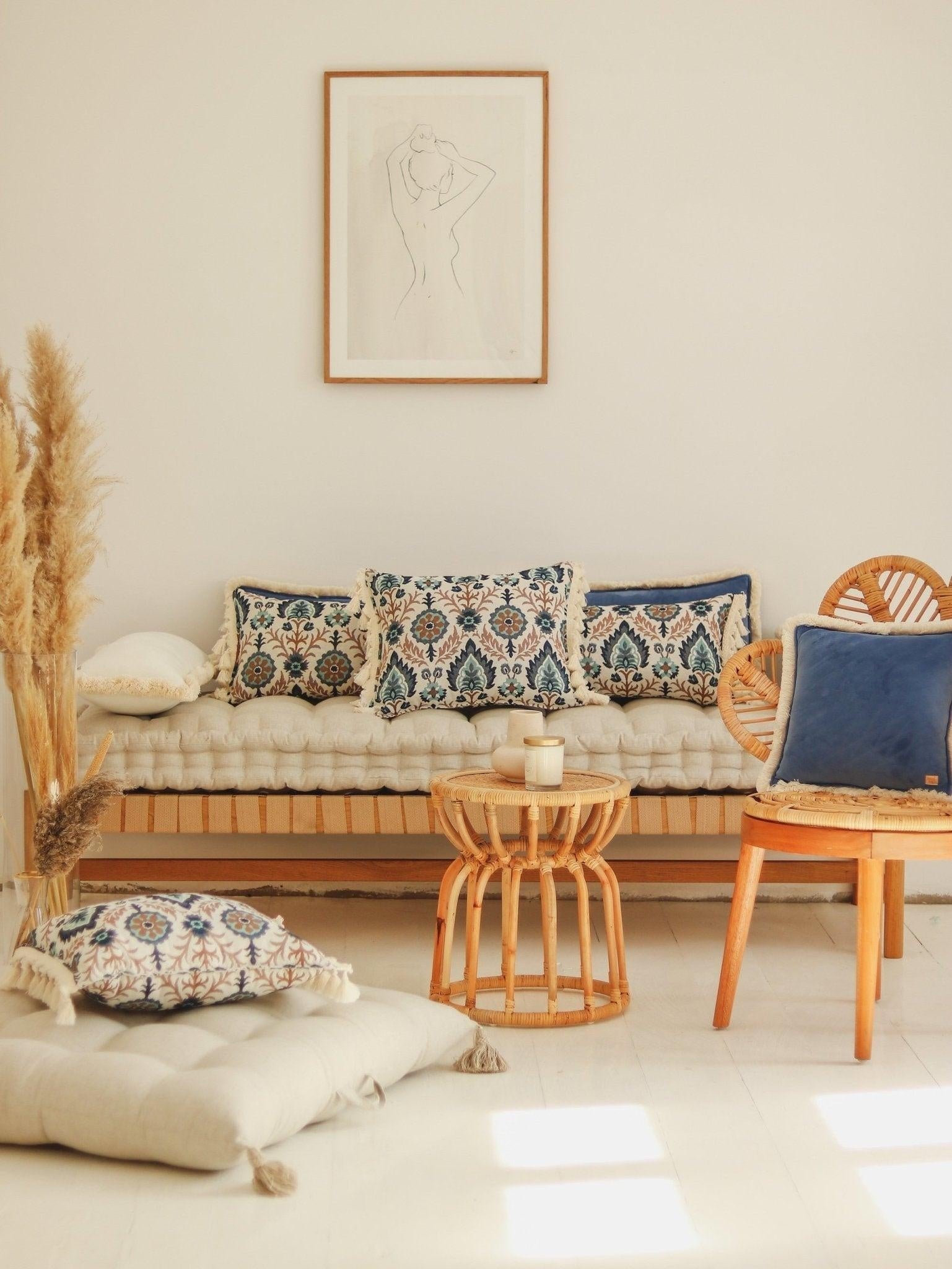 "Blue Iris in Istanbul" Pillow with Fringe