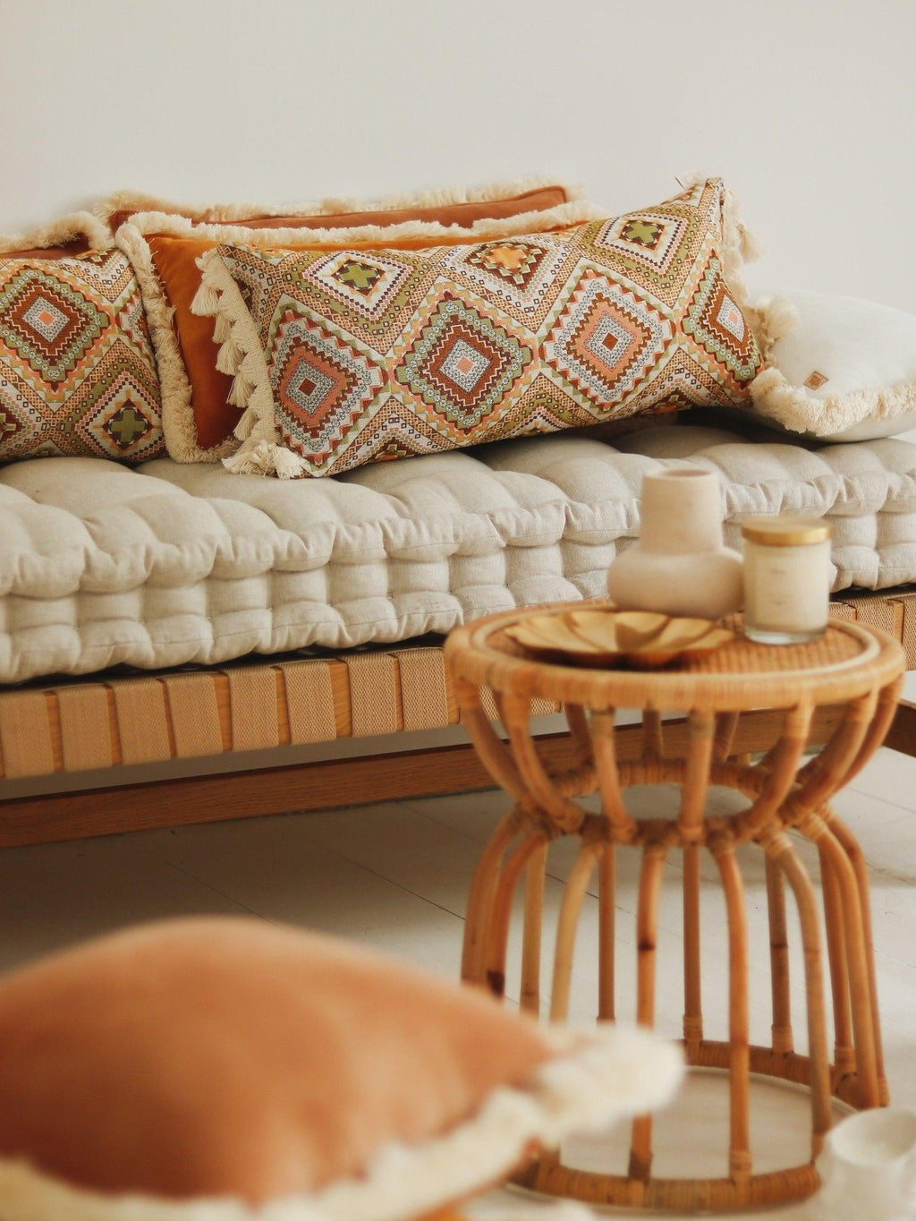 "Boho Tribe" Bolster Pillow with Fringe