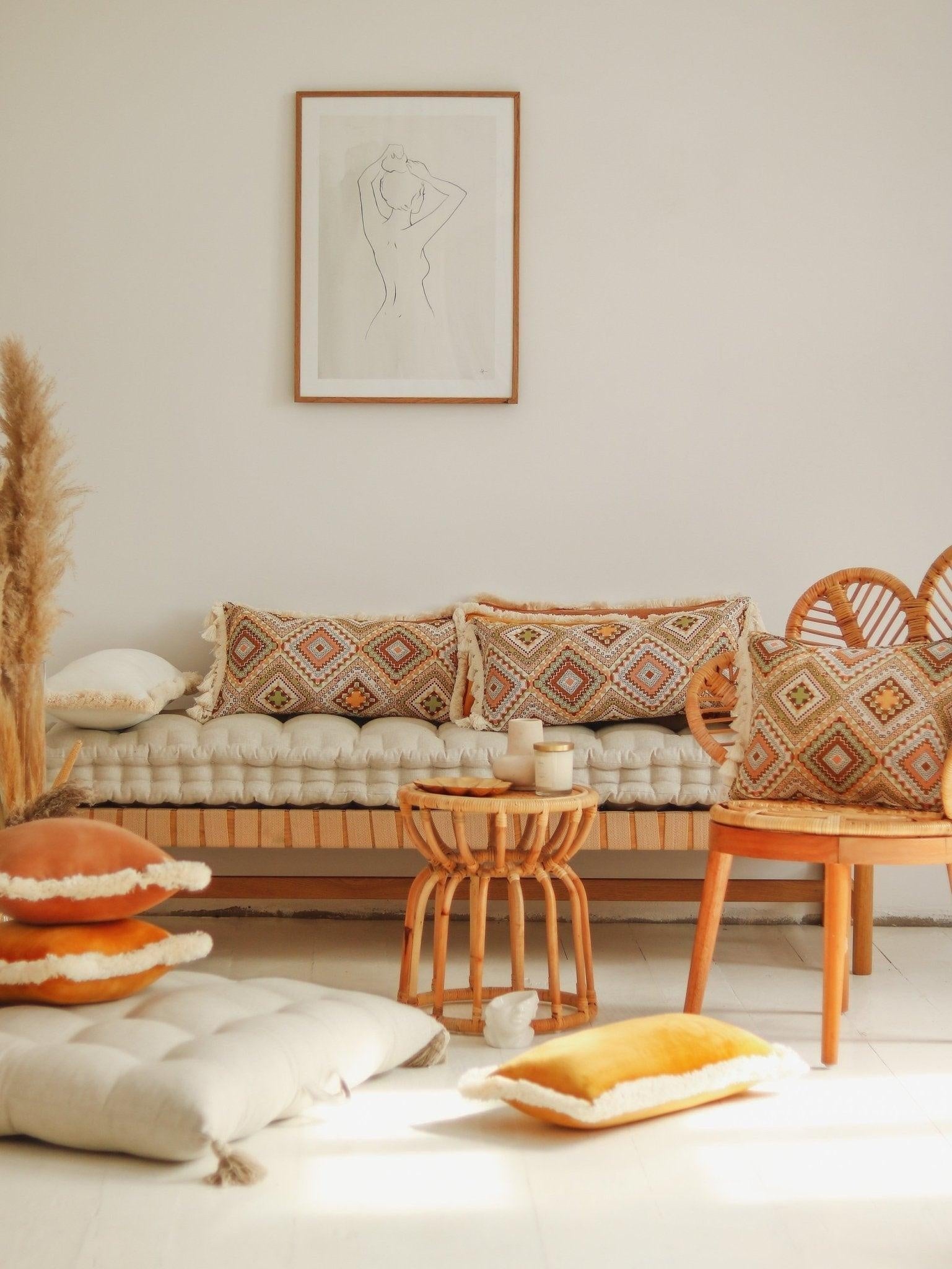 "Boho Tribe" Bolster Pillow with Fringe