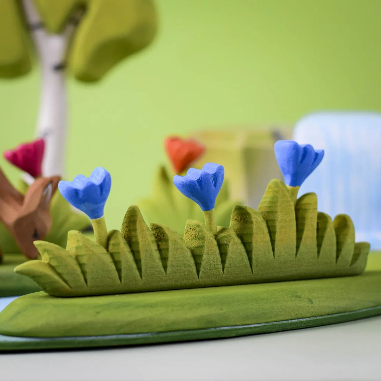 Bumbu Large Wooden Grass with Blue Flowers