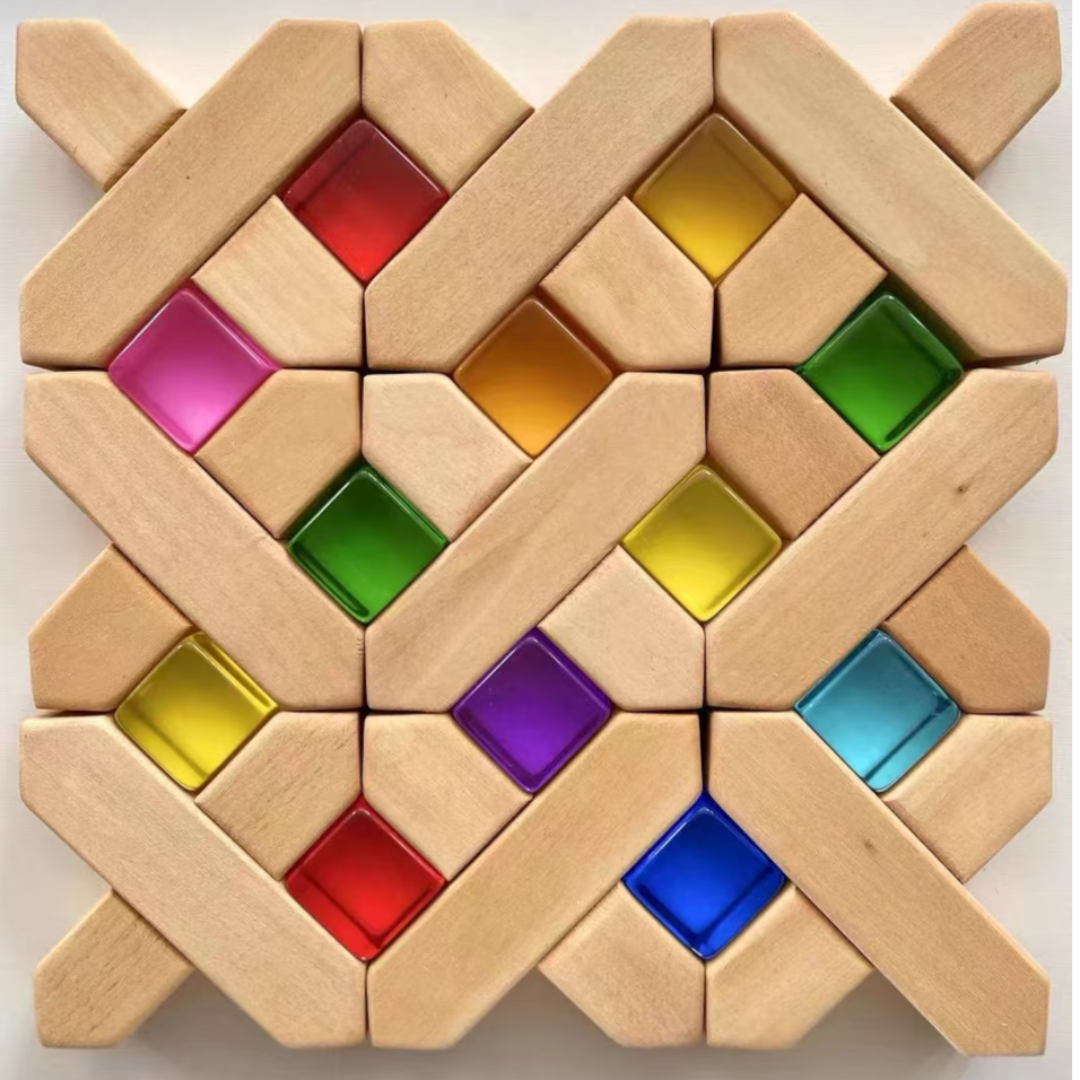 Bauspiel X-Blocks, 48-Piece Set in Wooden Tray